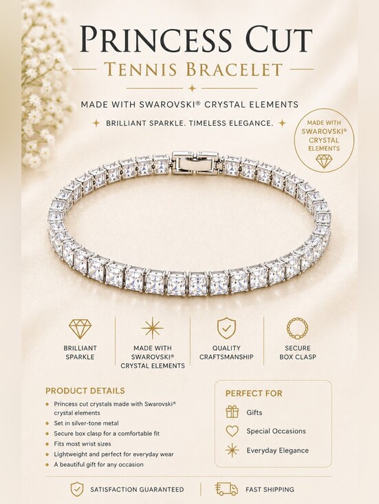 Jewelry - Swarovski Crystal Princess Cut Tennis Bracelet